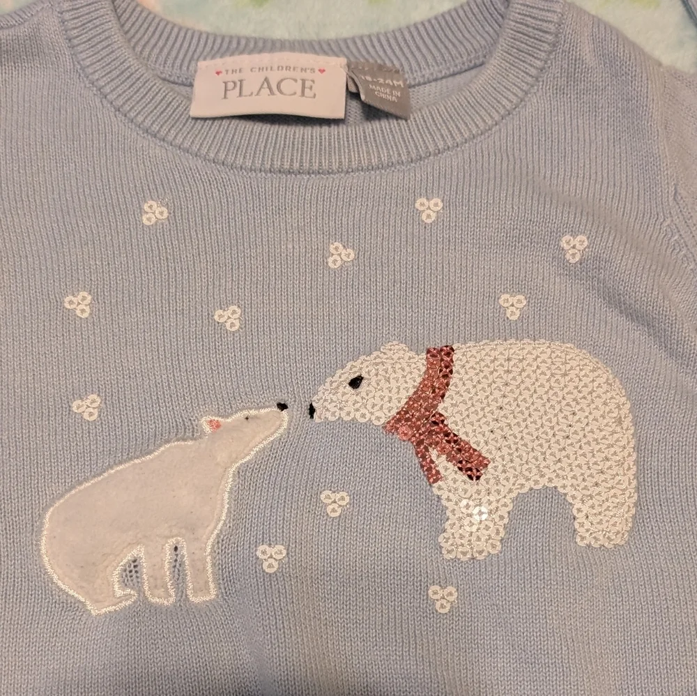 The Children's Place Light Blue Polar Bear Blue Knit Sweater Girl's 18 24 Month